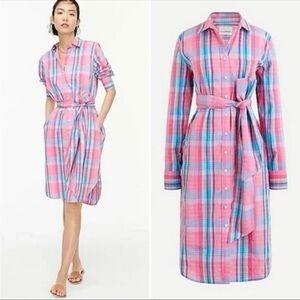 J.Crew Classic fit Cotton Poplin Plaid Shirtdress Preppy Pink AW560 Size 8